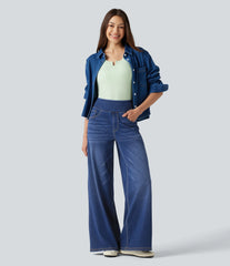 Halara Flex™ High Waisted Wide Leg Washed Casual Jeans with Pockets