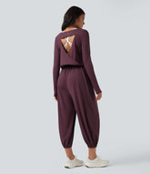 SoftlyZero™ Airy Cut-out Back Long Sleeve Thumb Holes Yoga Jumpsuit with Pockets-Easy Peezy
