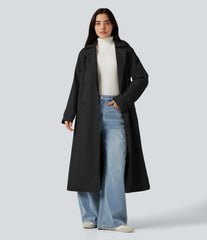 Removable Hood Notched Collar Long Sleeve Belted Longline Casual Anorak Jacket with Pockets