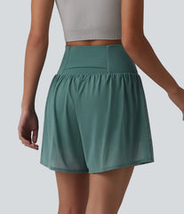 SoftlyZero™ Airy High Waisted Contrast Mesh 2-in-1 InstantCool Yoga Shorts 5'' with Pockets