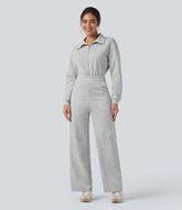 Lapel Zip Long Sleeve Casual Jumpsuit with Pockets-Easy Peezy