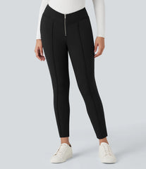 SoftlyZero™ Plush Thermal V Shaped High Waisted Zipper Work Pants with Pockets