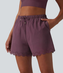 High Waisted Drawstring 2-in-1 Bikini Bottom Swimsuit 3'' with Pockets