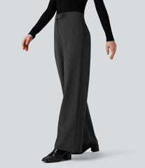 High Waisted Straight Leg Stripe Work Pants with Pockets