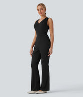 V Neck Sleeveless Casual Bootcut Jumpsuit with Pockets-Easy Peezy Edition