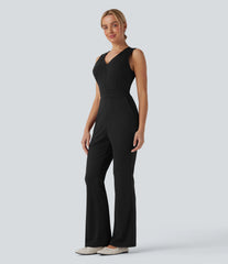 V Neck Sleeveless Casual Bootcut Jumpsuit with Pockets-Easy Peezy Edition