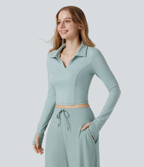 SoftlyZero™ Plush Polo Long Sleeve Thumb Hole Cropped Tennis Sports Top