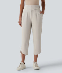 Halara Flex™ High Waisted Curved Hem Herringbone Work Cropped Tapered Pants with Pockets