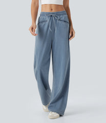 Halara Flex™ High Waisted Drawstring Wide Leg InstantCool Stretchy Knit Casual Sweatpants Jeans with Pockets