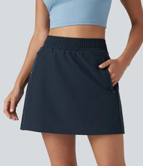 High Waisted Snap Buttons 2-in-1 Mini Hiking A-Line Skirt with Pockets