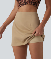 High Waisted Invisible Zipper 2-in-1 Chino Cotton Casual A-line Skirt