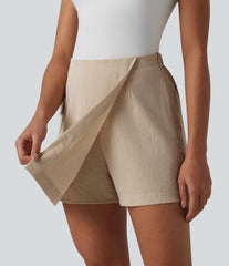 High Waisted Invisible Zipper Linen-Feel Casual Skort with Pocket