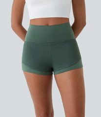 High Waisted Mesh Back Waistband Pocket 2-in-1 Casual Shorts 2"