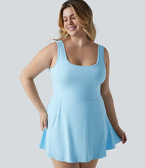 Plus Size SoftlyZero™ Airy U Neck Built-in Bra 2-in-1 InstantCool Mini Yoga Active Dress with Pockets-Easy Peezy Edition