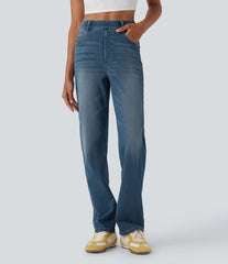 Halara Flex™ High Waisted Tummy Control Pockets Straight Leg Washed Casual Jeans