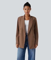 Wrinkle Recovery Notched Collar Long Sleeve Work Blazer with Pockets