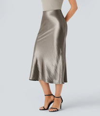 High Waisted Satin Midi Work Mermaid Skirt