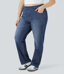 Halara Flex™ High Waisted Pockets Straight Leg Washed Casual Plus Size Jeans