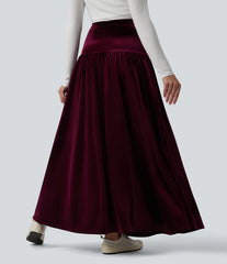 High Waisted Maxi Velvet Casual A-line Skirt