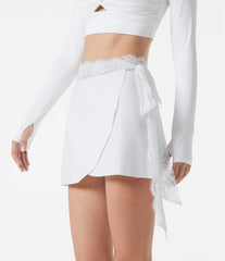 SoftlyZero™ Plush Mid Rise Contrast Mesh Tie Side Wrapped Mini Workout Skirt