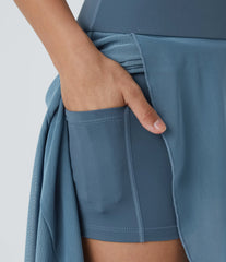High Waisted High Low Ruffle 2-in-1 Pocket Flare Mesh Casual Regular Maxi Skirt