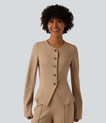 Round Neck Long Sleeve Slim Work Blazer