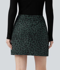 High Waisted 2-in-1 Leopard Print Mini Casual Skirt with Pocket
