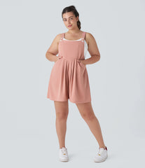 Pockets Waffle Casual Plus Size Short Overalls