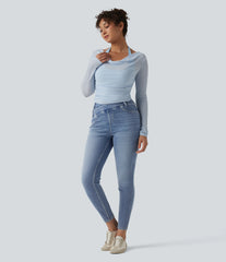 Halara Flex™ Asymmetric Crossover High Waisted Casual Slim Jeans with Pockets