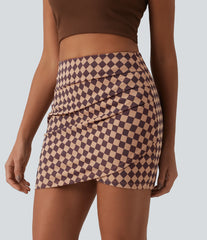 Halara UltraSculpt™ Check Print High Waisted Crossover Hem 2-in-1 Bodycon Mini Casual Skirt