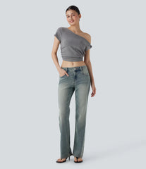 Halara Flex™ Low Rise Pockets Washed Casual Bootcut Jeans