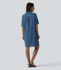 Halara Flex™ Short Sleeve Denim Mini Casual Dress with Pockets