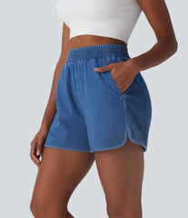 Halara Flex™ High Waisted Curved Hem InstantCool Washed Denim Casual Shorts with Pockets