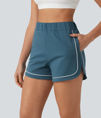 High Waisted Color Block Side Stripe Baggy Yoga Shorts 3'' with Pockets