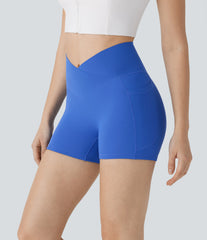SoftlyZero™ Crossover High Waisted Pocket Antislip Yoga Biker Shorts 3''-UPF50+