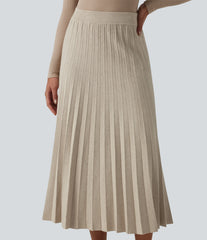 High Waisted Plisse A-Line Midi Casual Sweater Skirt