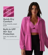Long Sleeve Inner Drawstring Stripes Quick Dry Workout Jacket-UPF40+