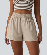 High Waisted Lyocell Linen-Blend Casual Baggy Shorts with Pockets