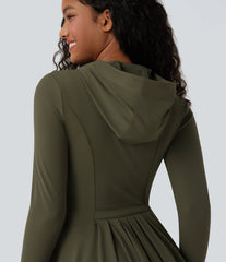 SoftlyZero™ Hooded Long Sleeve Thumb Hole Pleated Jacket with Pockets-UPF50+