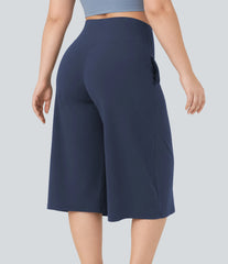 SoftlyZero™ Airy Crossover High Waisted Wide Leg InstantCool Yoga Pedal Pusher Plus Size Pants with Pockets