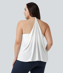 Plus Size SoftlyZero™ Airy Halter Draped InstantCool Yoga Sports Top-UPF50+
