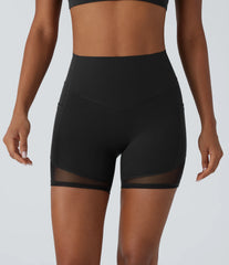 Halara UltraSculpt™ High Waisted Tummy Control Pocket Contrast Mesh Shaping Workout Biker Shorts 5''