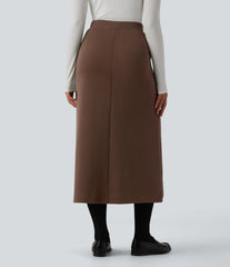 SpacerTek™ High Waisted Midi Work Skirt with Pockets