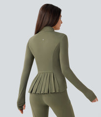 SoftlyZero™ Stand Collar Thumb Hole Pockets Pleated Zipper Slim Jacket-UPF50+