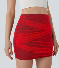 High Waisted Contrast Mesh Bodycon Mini Casual Skirt