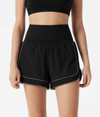 Breezeful™ High-waisted Curved Hem 2-in-1 Reflective Lines Quick Dry Yoga Baggy Shorts with Pockets