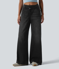 Halara Flex™ Asymmetric Mid Rise Wide Leg Casual Jeans with Pockets
