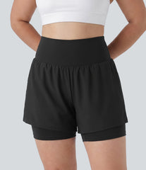 Plus Size SoftlyZero™ Airy Super High Waisted 2-in-1 InstantCool Yoga Shorts 7'' with Pockets