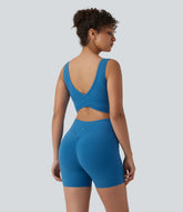 Halara UltraSculpt™ Crisscross Backless Tummy Control Butt Lifting Scrunch Non-Removable Pad Workout Skinny Romper with Pockets-Easy Peezy
