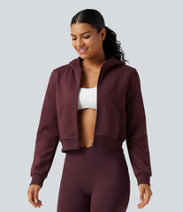 Hooded Long Sleeve Fleece Workout Jacket with Pockets